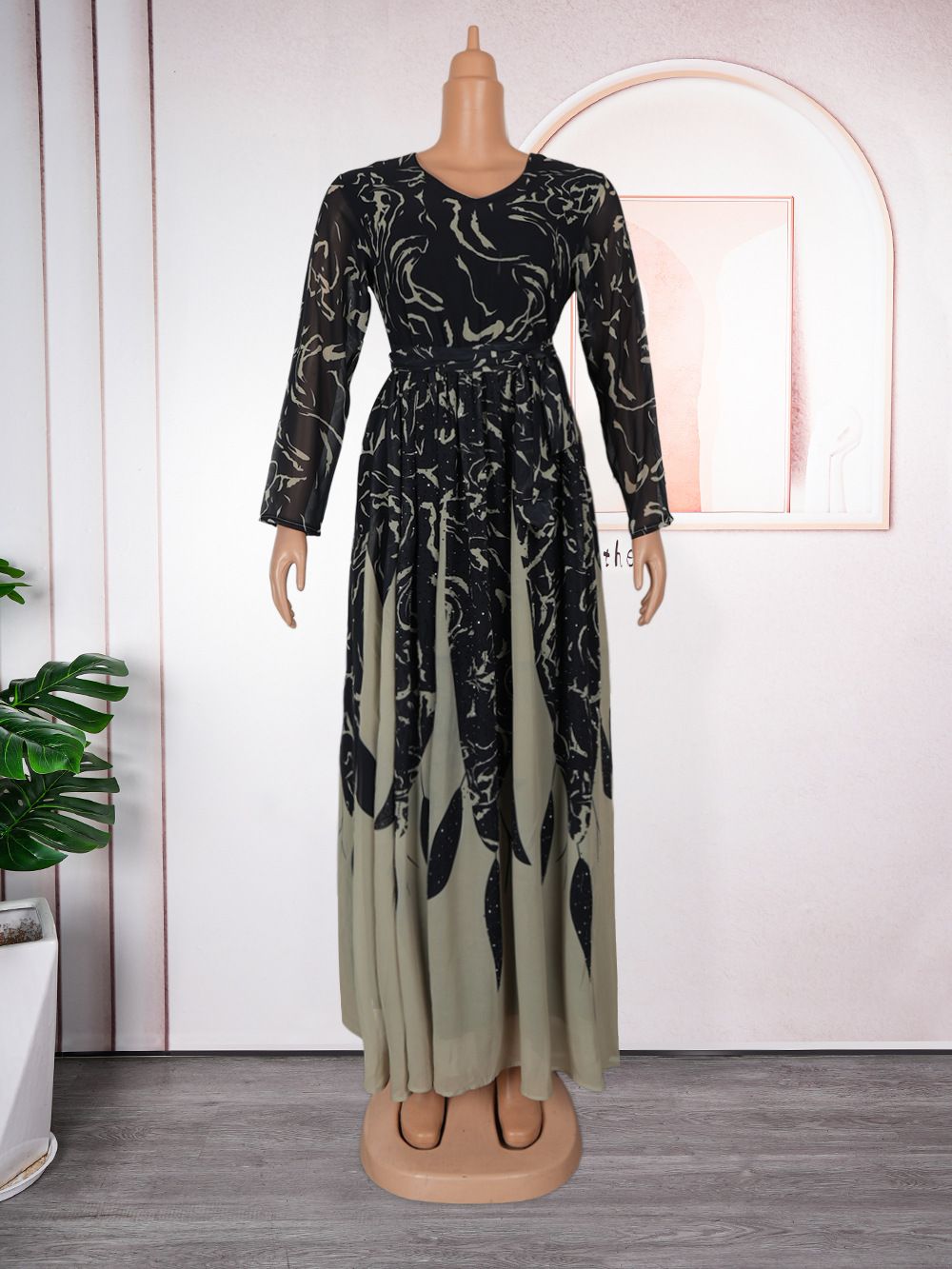 Wholesale Customized Chiffon Floral Dress Casual O Neck Mesh Print Maxi Dresses Women Elegant Long Dress