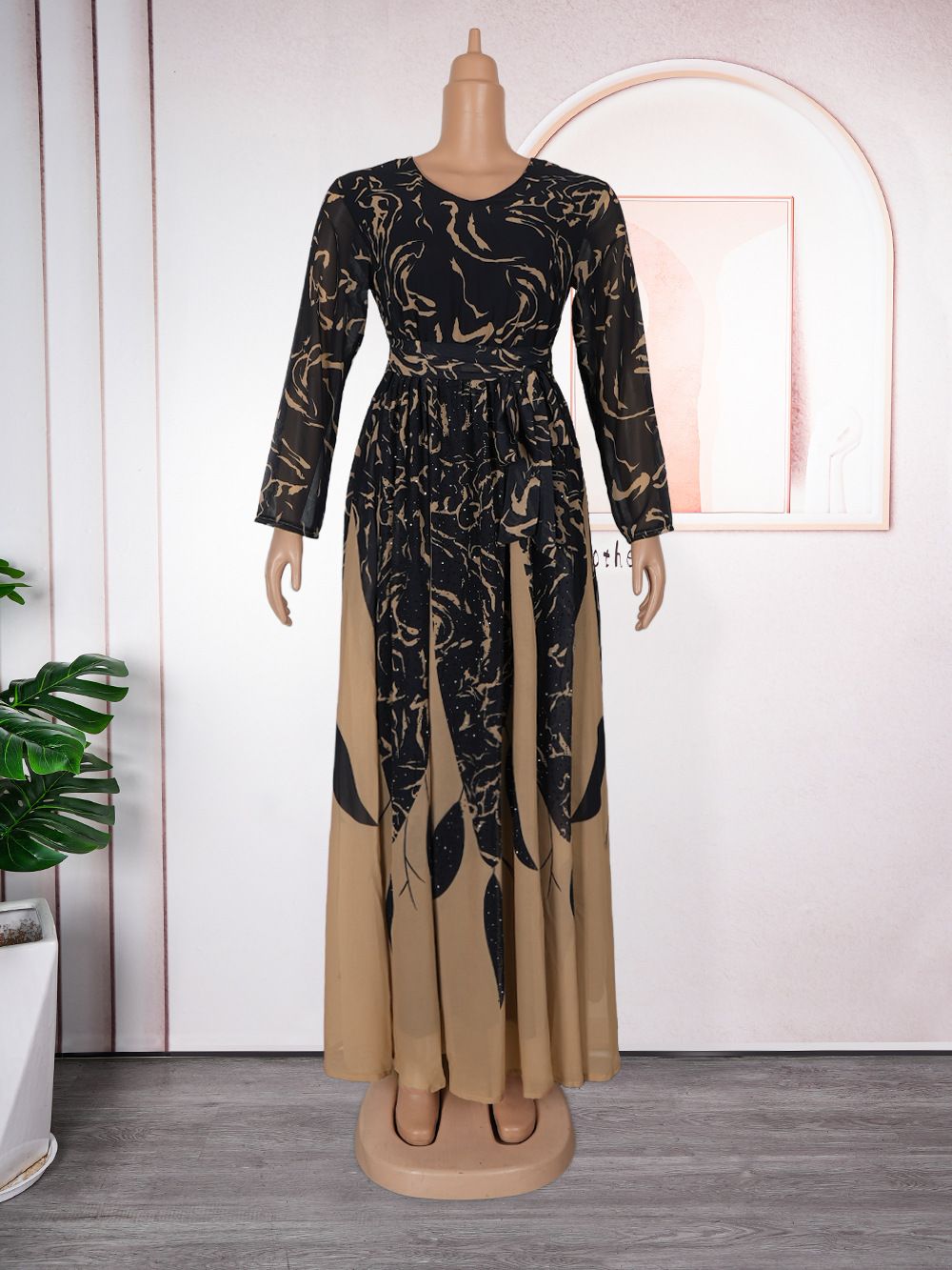 Wholesale Customized Chiffon Floral Dress Casual O Neck Mesh Print Maxi Dresses Women Elegant Long Dress
