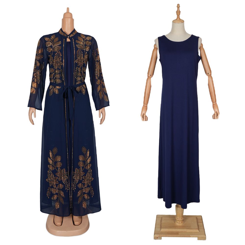 African Wedding Party Dresses for Women Spring Autumn African Long Sleeve Black Blue White Long Dress Suit Muslim Dress