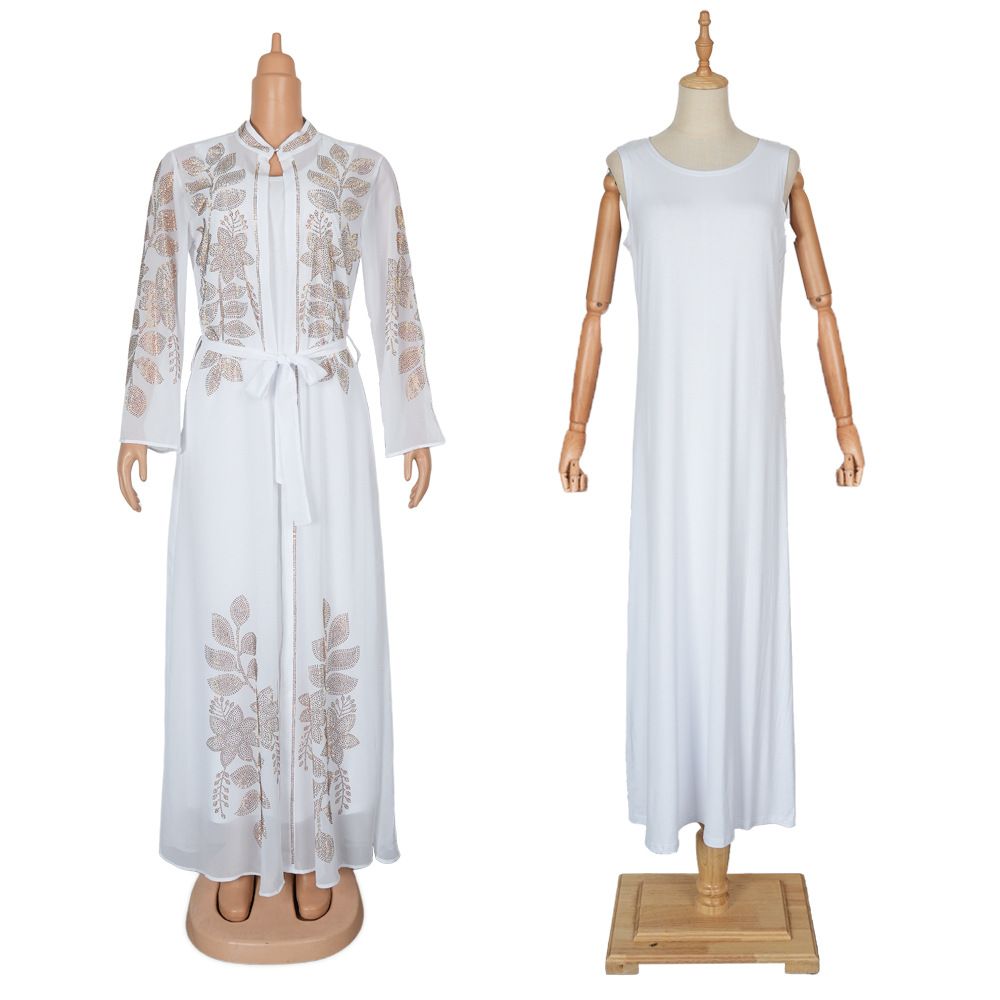 African Wedding Party Dresses for Women Spring Autumn African Long Sleeve Black Blue White Long Dress Suit Muslim Dress