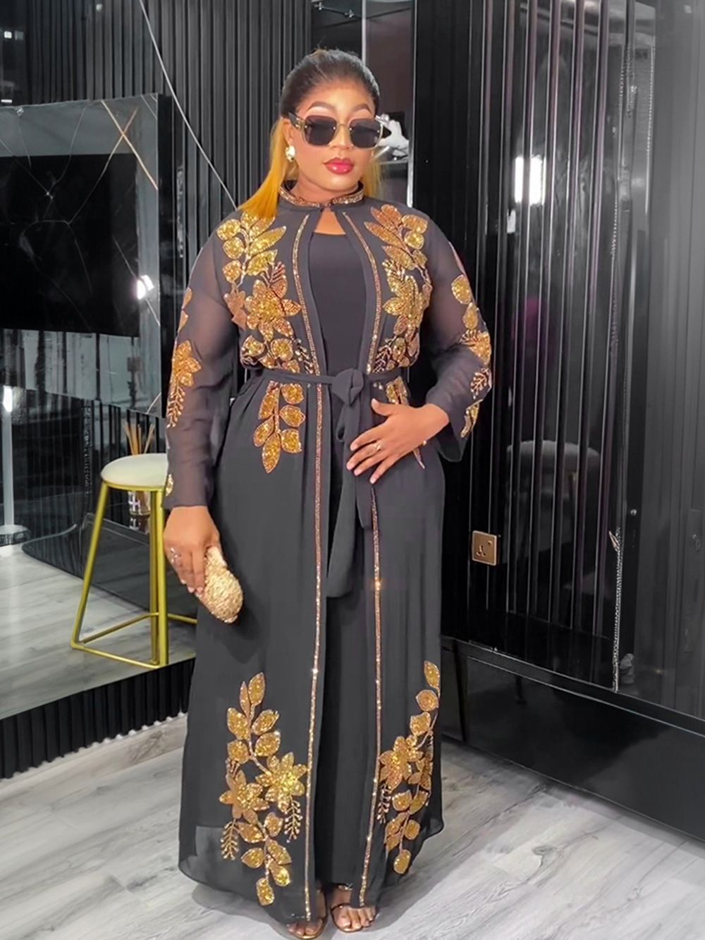 African Wedding Party Dresses for Women Spring Autumn African Long Sleeve Black Blue White Long Dress Suit Muslim Dress