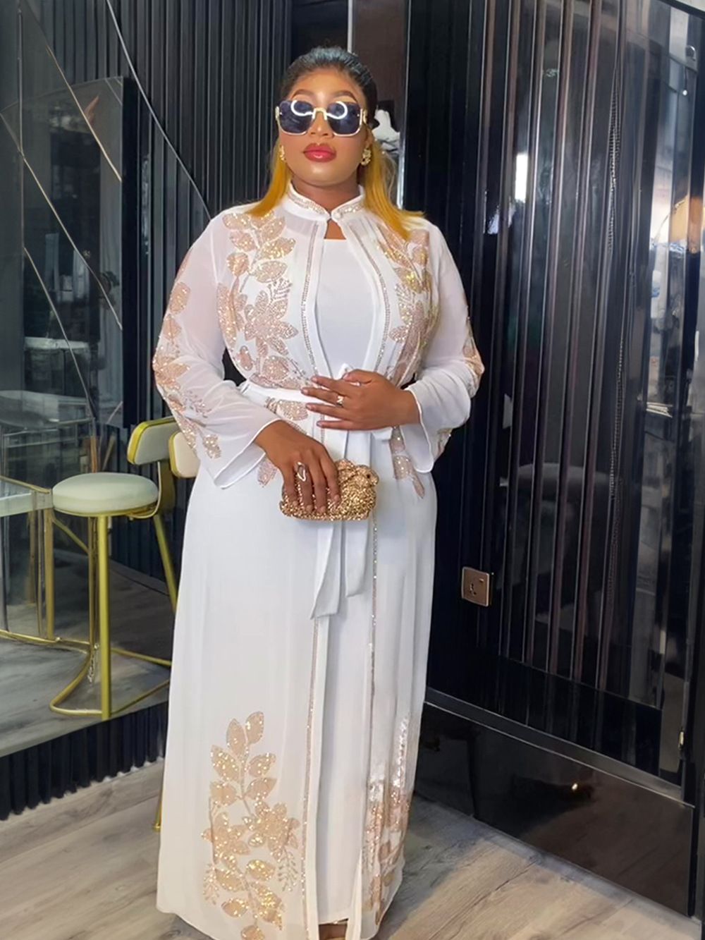 African Wedding Party Dresses for Women Spring Autumn African Long Sleeve Black Blue White Long Dress Suit Muslim Dress