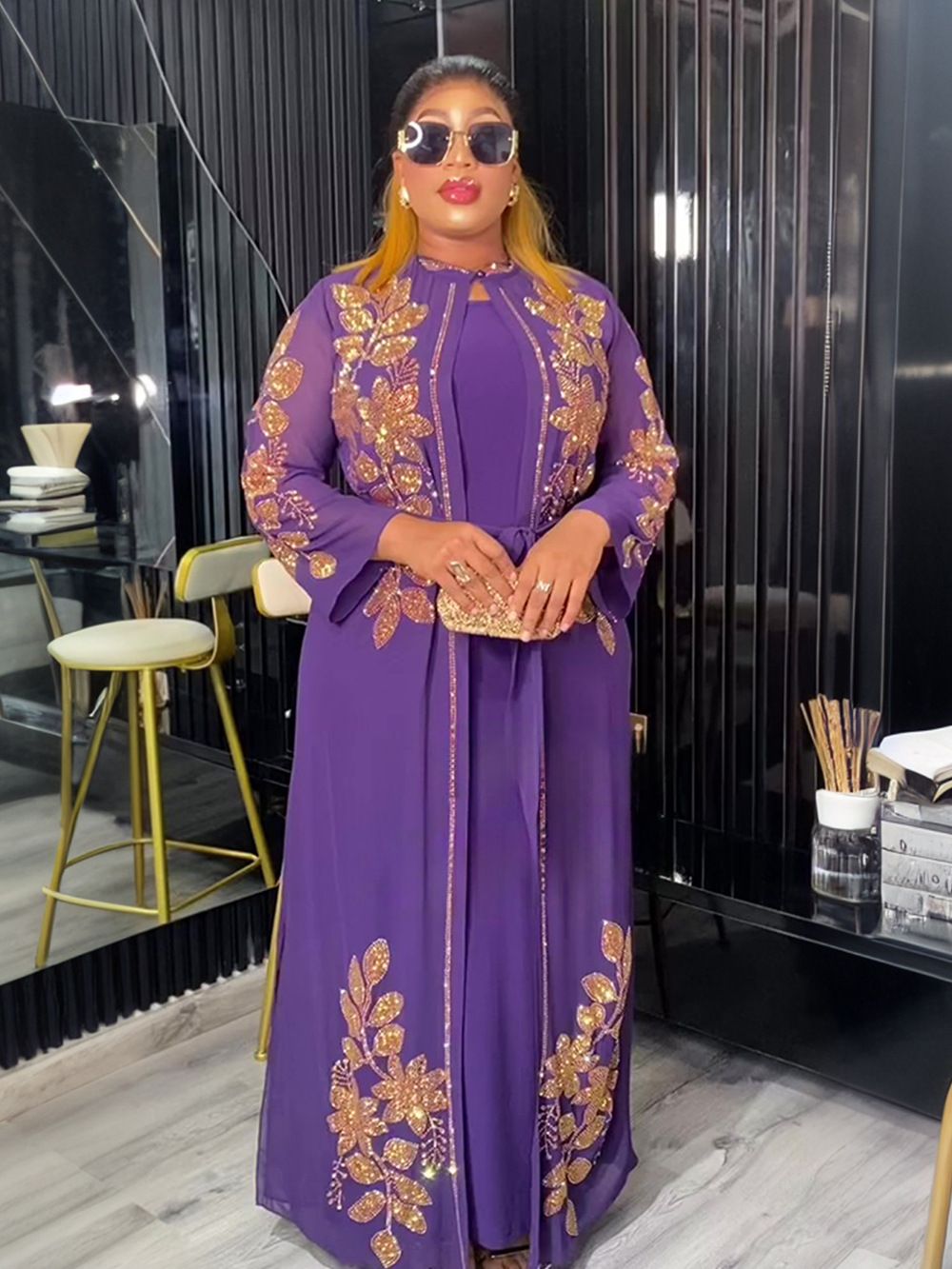 African Wedding Party Dresses for Women Spring Autumn African Long Sleeve Black Blue White Long Dress Suit Muslim Dress