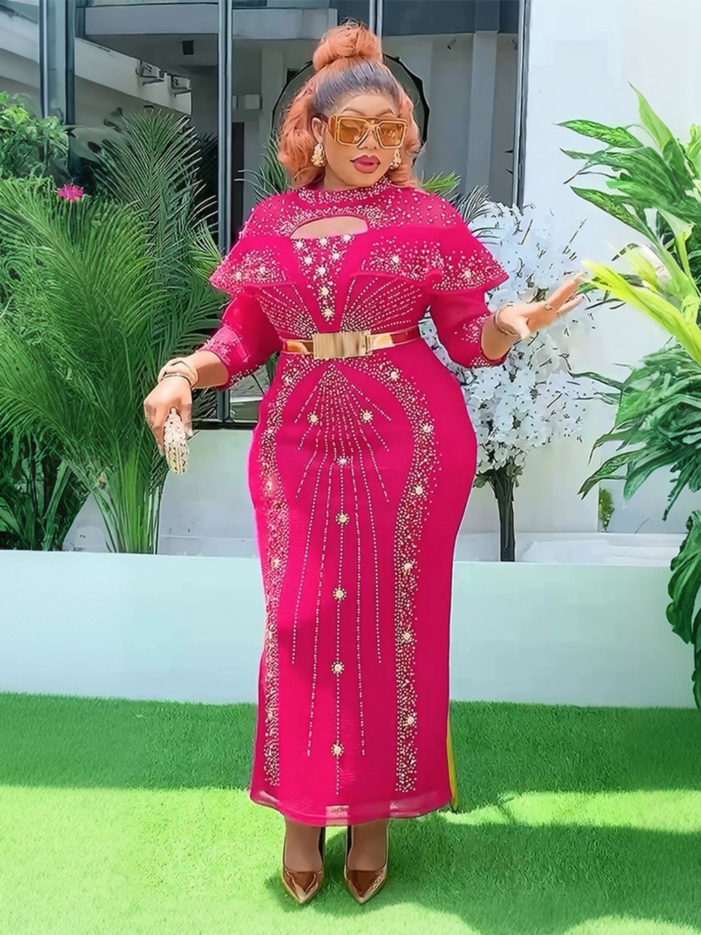 African Dresses for Women New Fashion Plus Size Sequin Evening Party Long Dress Dashiki Ankara Outfits Robe African Clothes 
 Dresses