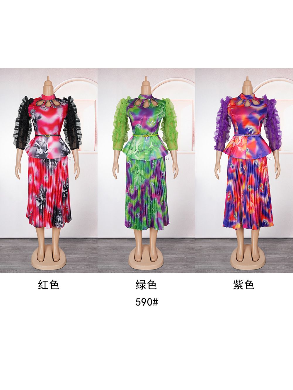 New Summer Fashion Long Sleeve Muslim Print Wedding Evening Party Chiffon Midi Dresses