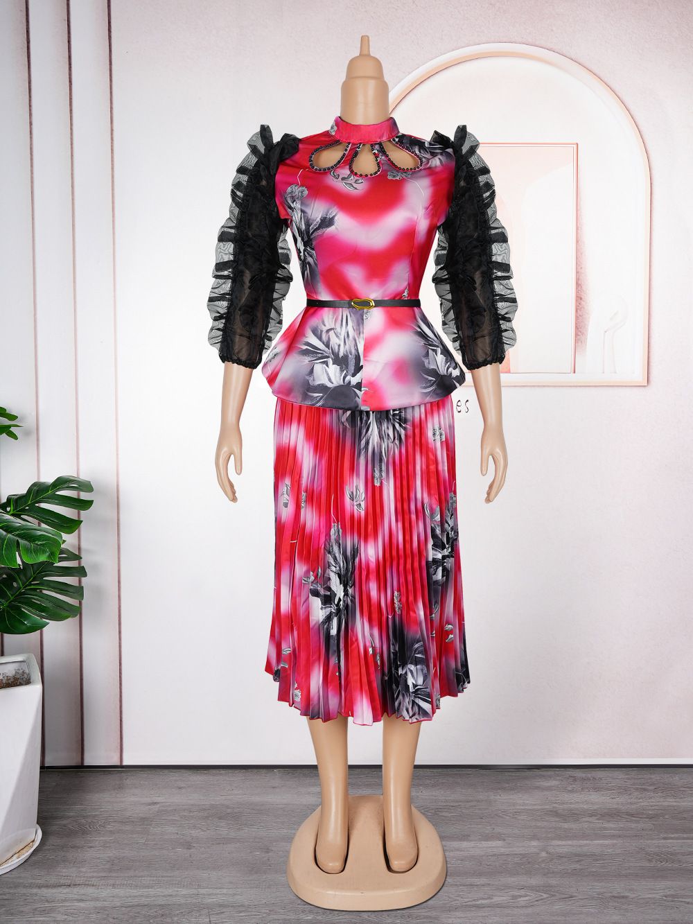 New Summer Fashion Long Sleeve Muslim Print Wedding Evening Party Chiffon Midi Dresses