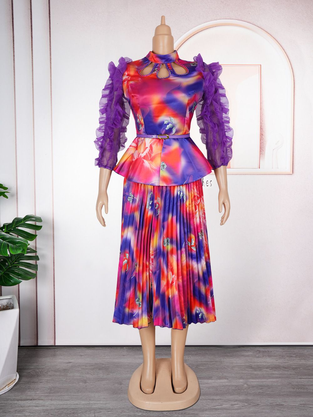 New Summer Fashion Long Sleeve Muslim Print Wedding Evening Party Chiffon Midi Dresses