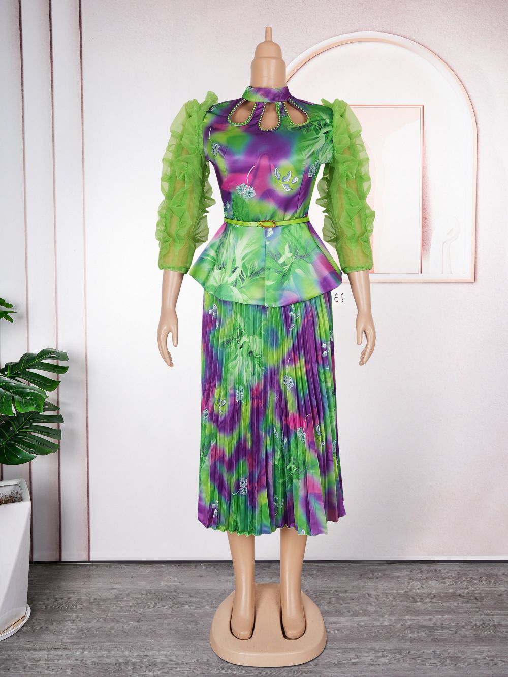 New Summer Fashion Long Sleeve Muslim Print Wedding Evening Party Chiffon Midi Dresses
