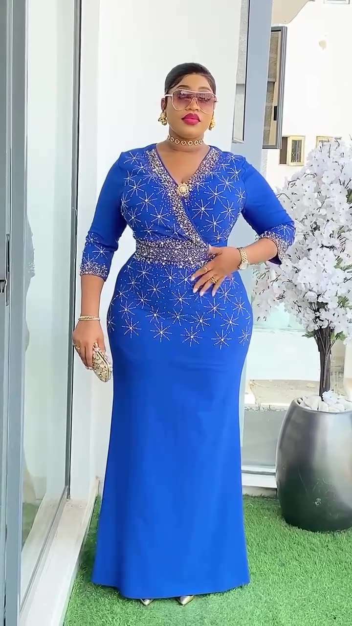 Elegant Women Party Evening Dresses Long Sleeve Pleated Maxi Robe African Dashiki Outfits Office Ladies Overalls Africa Clothing 
 Dresses