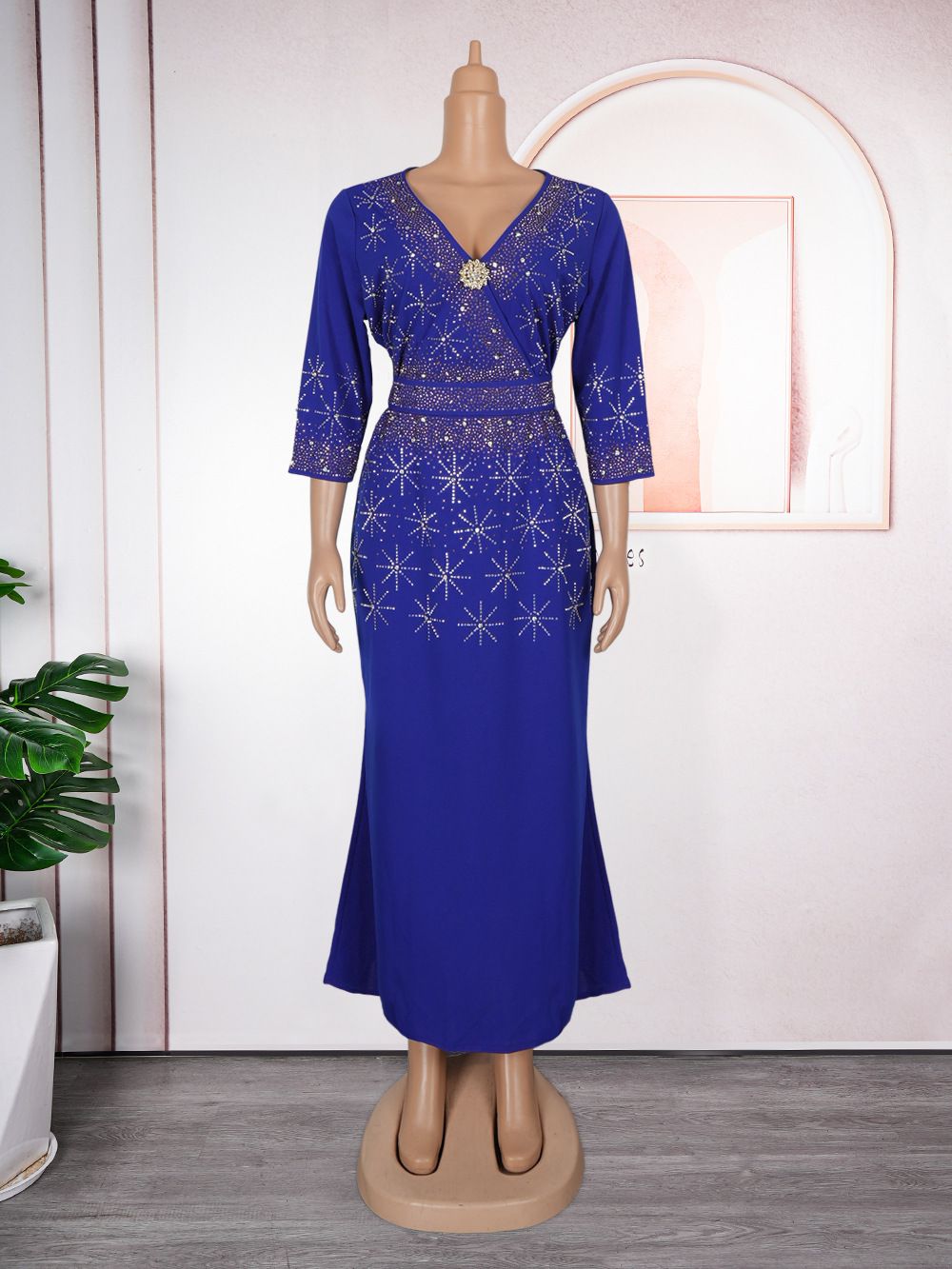 Elegant Women Party Evening Dresses Long Sleeve Pleated Maxi Robe African Dashiki Outfits Office Ladies Overalls Africa Clothing 
 Dresses