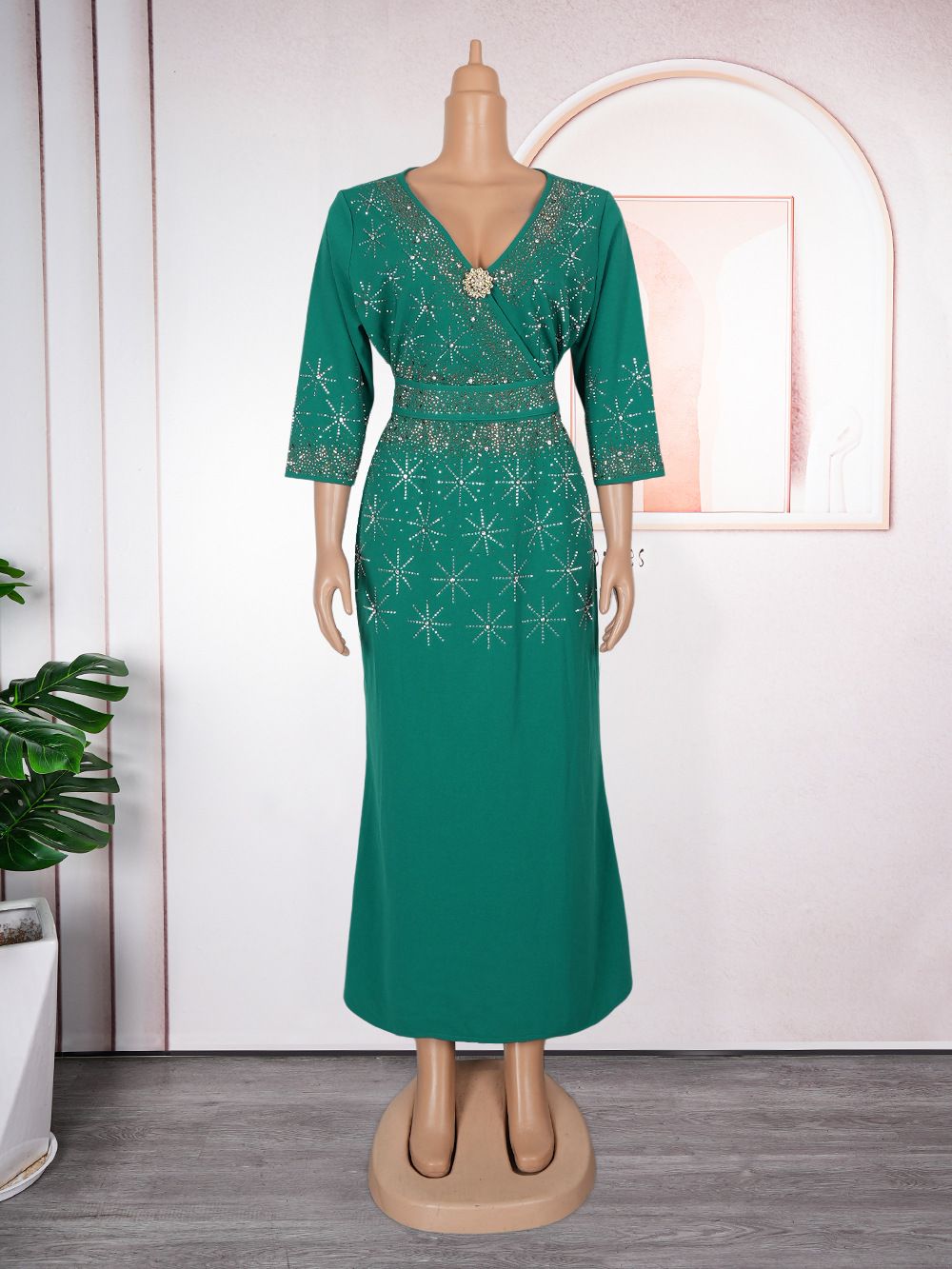 Elegant Women Party Evening Dresses Long Sleeve Pleated Maxi Robe African Dashiki Outfits Office Ladies Overalls Africa Clothing 
 Dresses