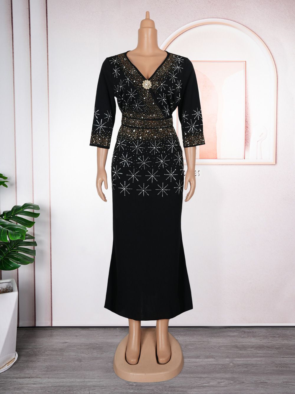 Elegant Women Party Evening Dresses Long Sleeve Pleated Maxi Robe African Dashiki Outfits Office Ladies Overalls Africa Clothing 
 Dresses