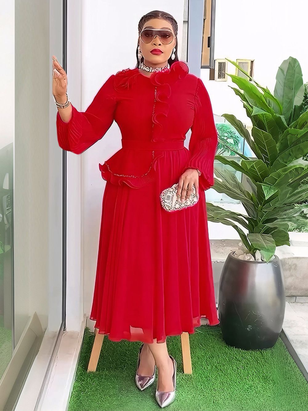 Plus Size Evening Party Long Dress Africa Clothing Elegant Turkey Muslim Chiffon Maxi Dress