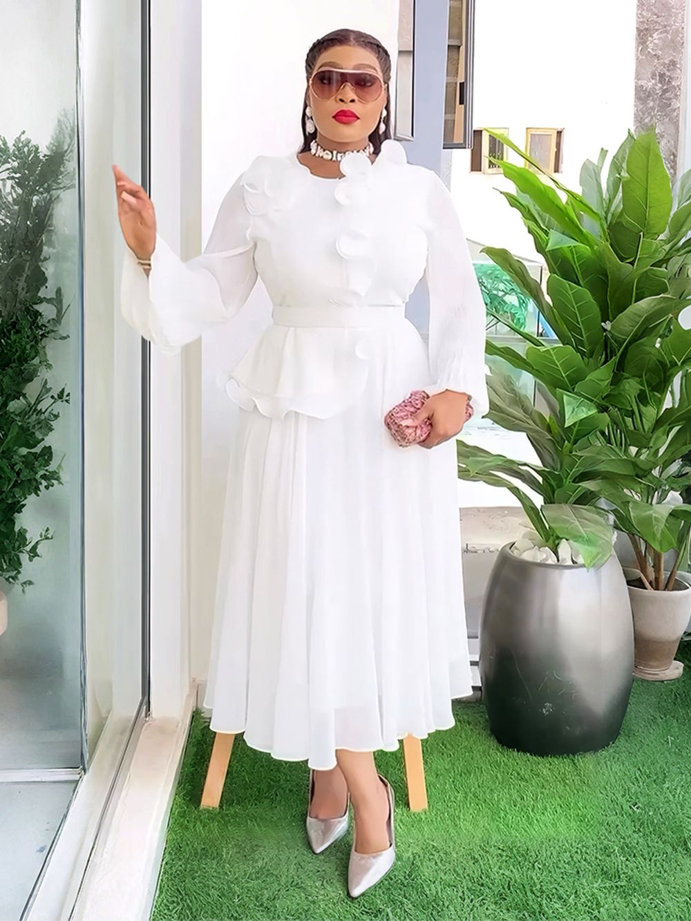 Plus Size Evening Party Long Dress Africa Clothing Elegant Turkey Muslim Chiffon Maxi Dress