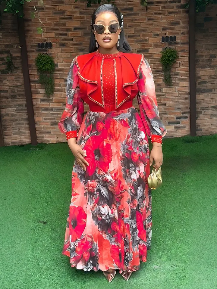 African Dresses Women New Fashion Plus Size Sequin Evening Party Long Dress Dashiki Ankara Outfits Robe African Clothes Dresses