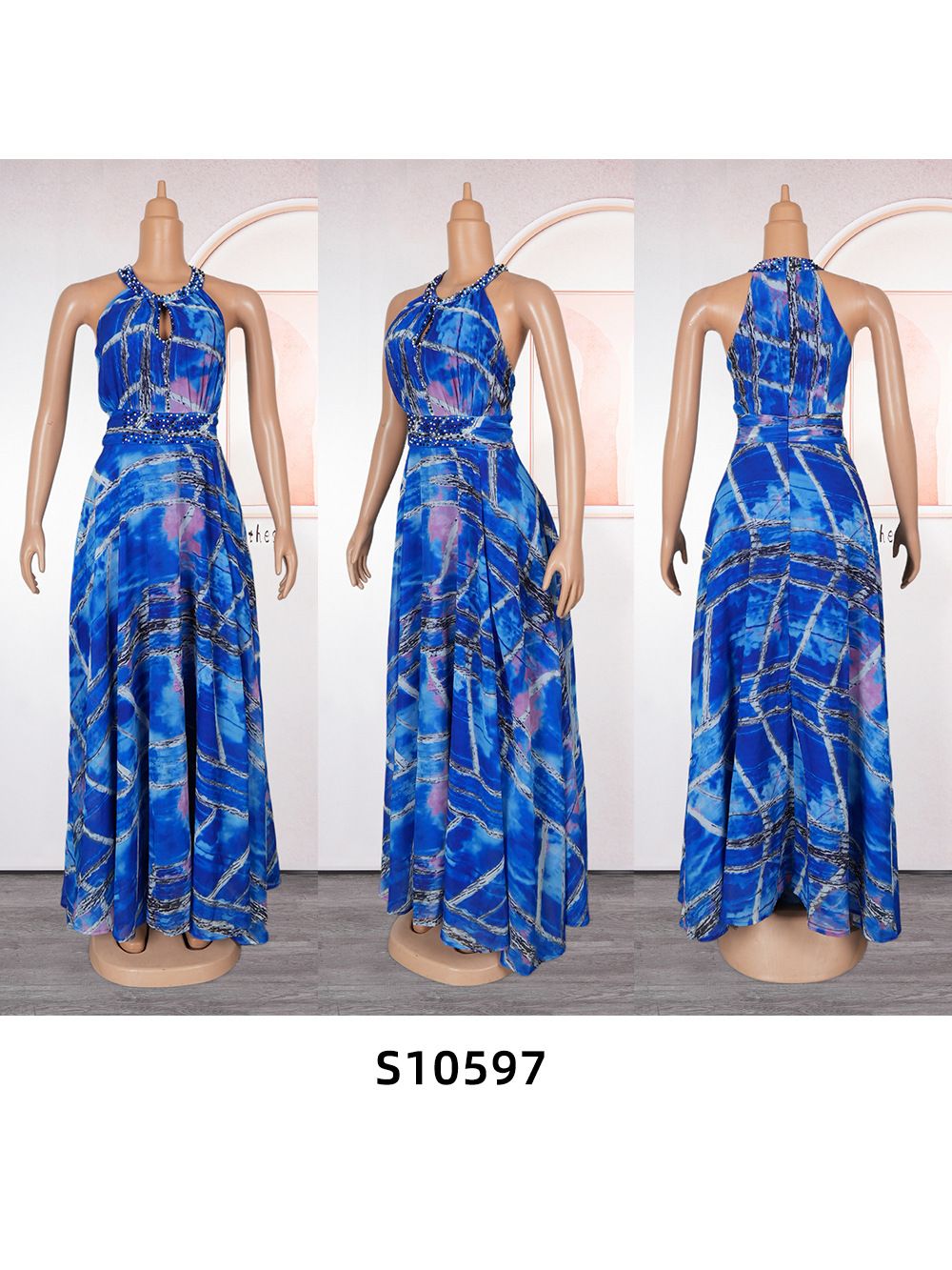 Wholesale New High-quality Cross-border Large-size Women's Spring and Summer African Dress Printed Beads Long Dresses