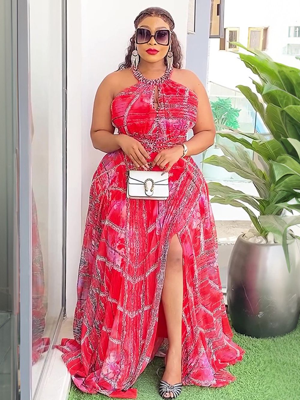 Wholesale New High-quality Cross-border Large-size Women's Spring and Summer African Dress Printed Beads Long Dresses