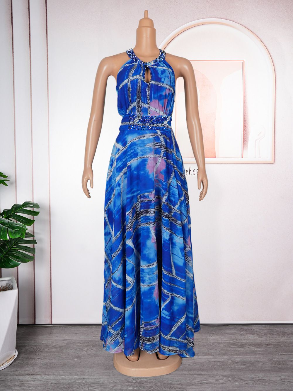 Wholesale New High-quality Cross-border Large-size Women's Spring and Summer African Dress Printed Beads Long Dresses