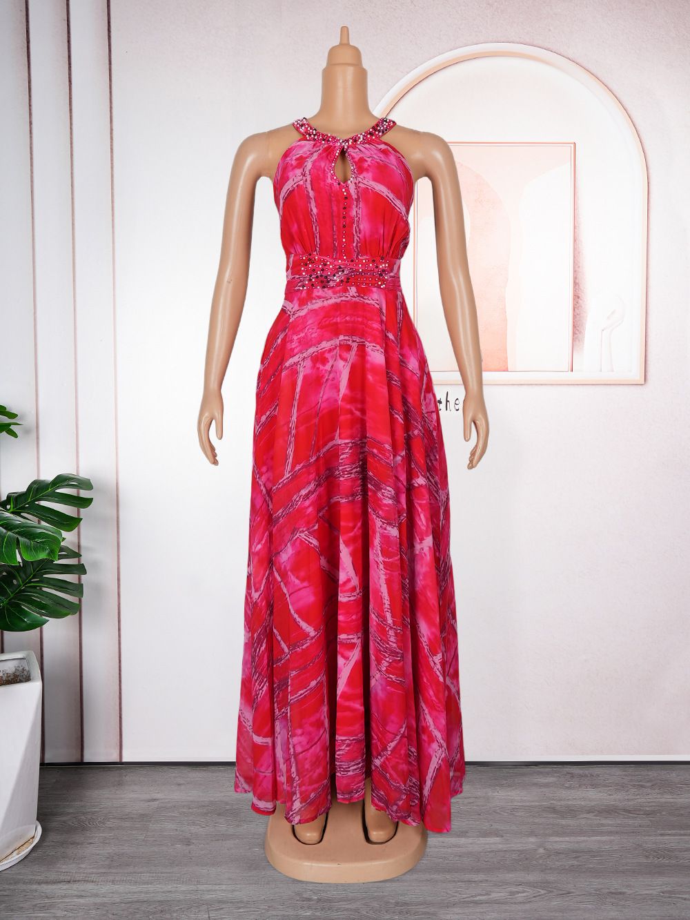 Wholesale New High-quality Cross-border Large-size Women's Spring and Summer African Dress Printed Beads Long Dresses