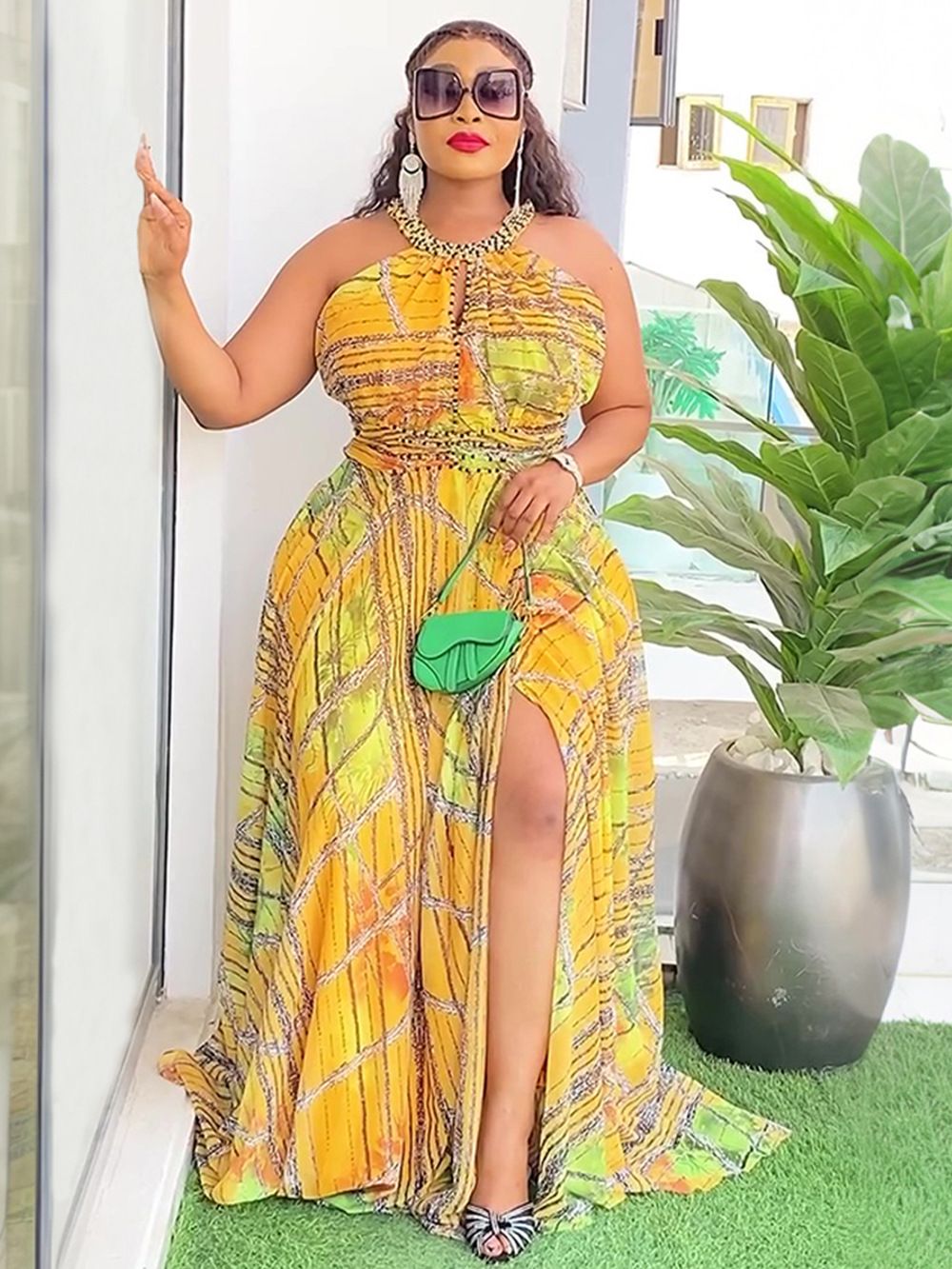 Wholesale New High-quality Cross-border Large-size Women's Spring and Summer African Dress Printed Beads Long Dresses