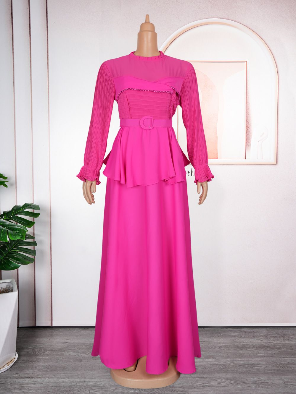 Trendy Church Dresses for Women Long Sleeve Ruffle Ruched Chiffon Formal Dress Elegant African Dresses for Women Clothing 
 Dresses