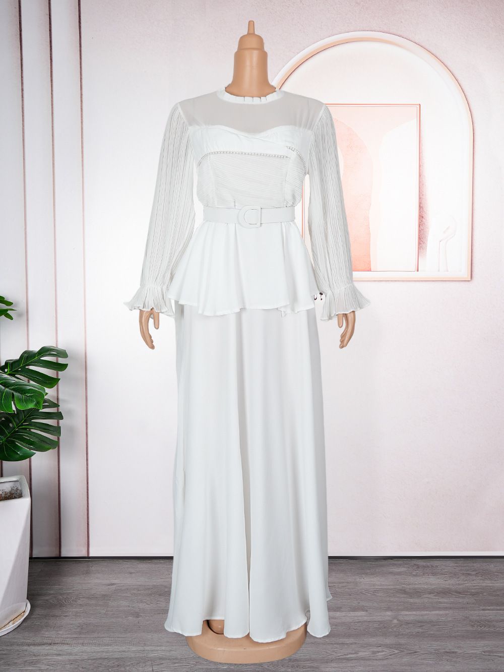Trendy Church Dresses for Women Long Sleeve Ruffle Ruched Chiffon Formal Dress Elegant African Dresses for Women Clothing 
 Dresses
