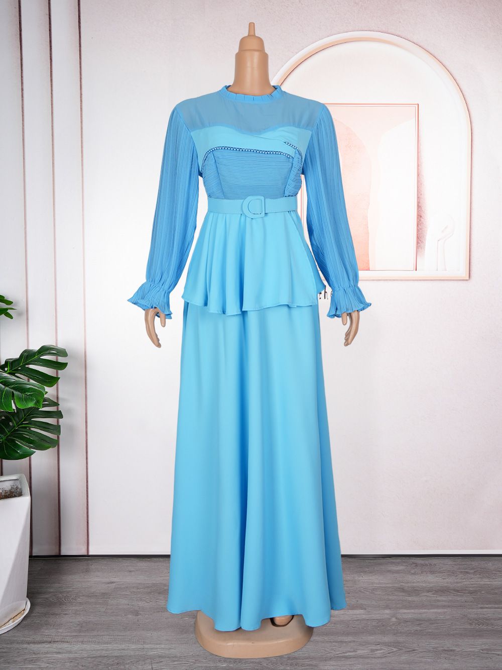Trendy Church Dresses for Women Long Sleeve Ruffle Ruched Chiffon Formal Dress Elegant African Dresses for Women Clothing 
 Dresses