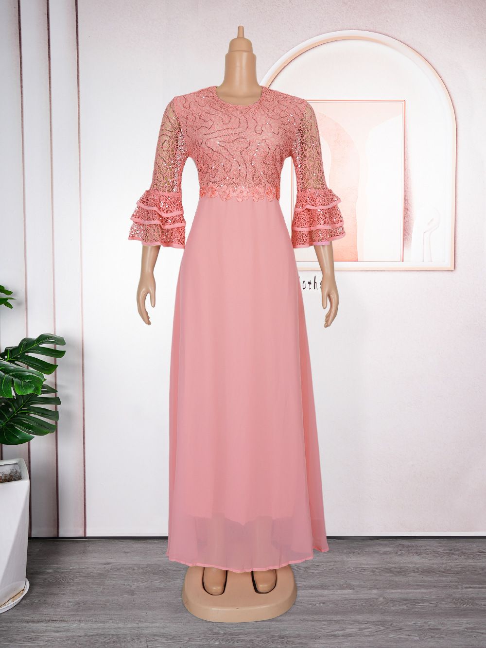 High Quality African Plus Size Clothing Lace Chiffon Dress Elegant Design Maxi Dress