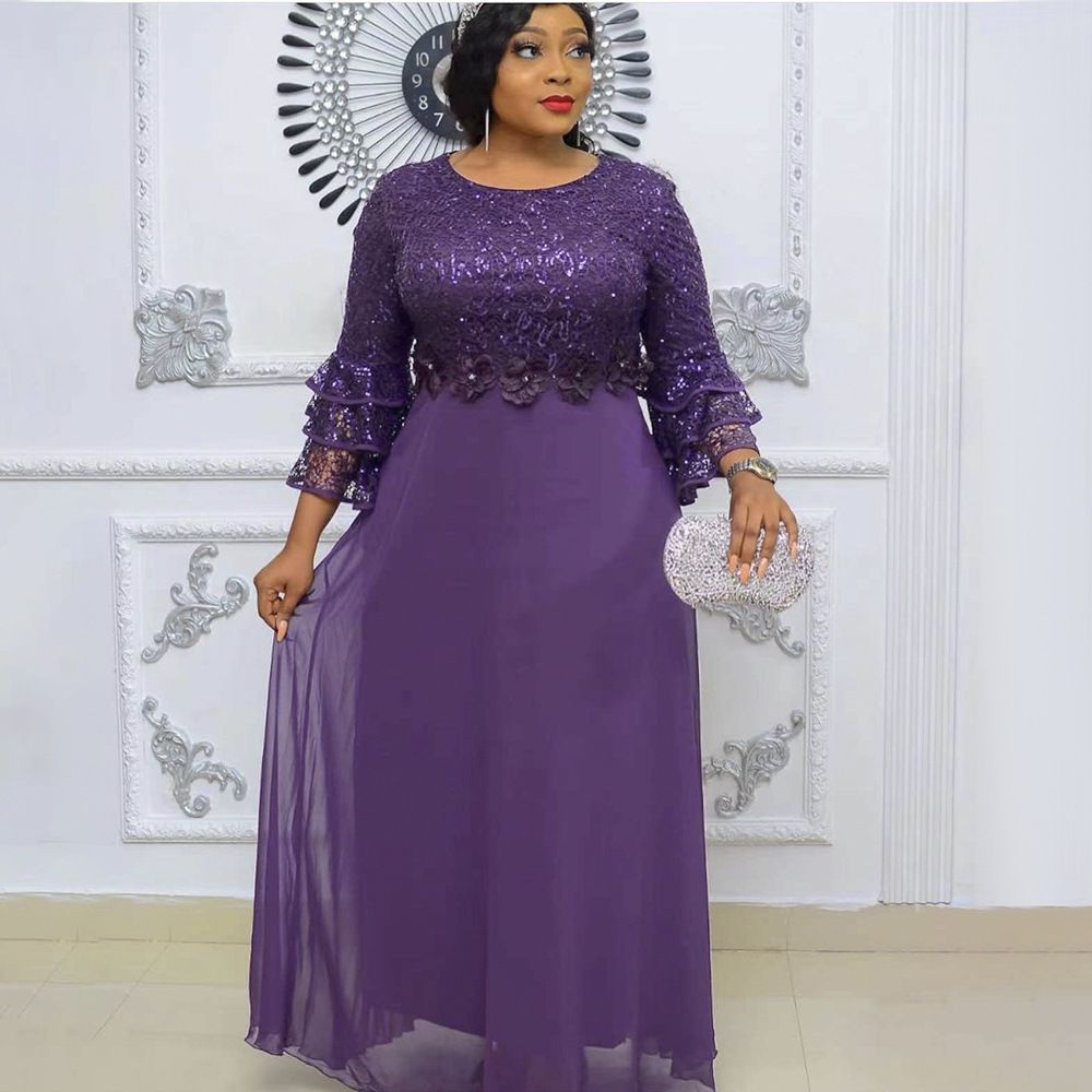 High Quality African Plus Size Clothing Lace Chiffon Dress Elegant Design Maxi Dress