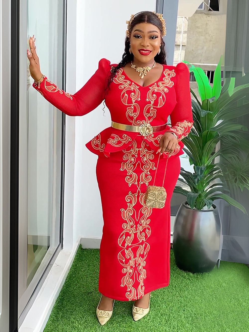 High Quality African Dress Rhinestone Long Dress Office Dress Plus Size Africa Dress Elegant Lady Dresses