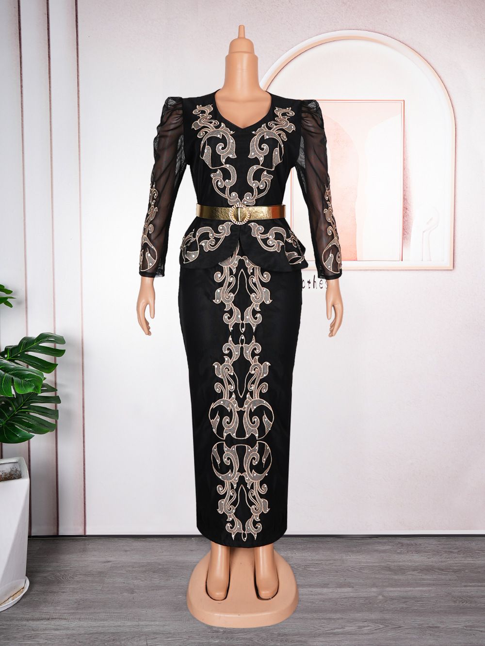High Quality African Dress Rhinestone Long Dress Office Dress Plus Size Africa Dress Elegant Lady Dresses