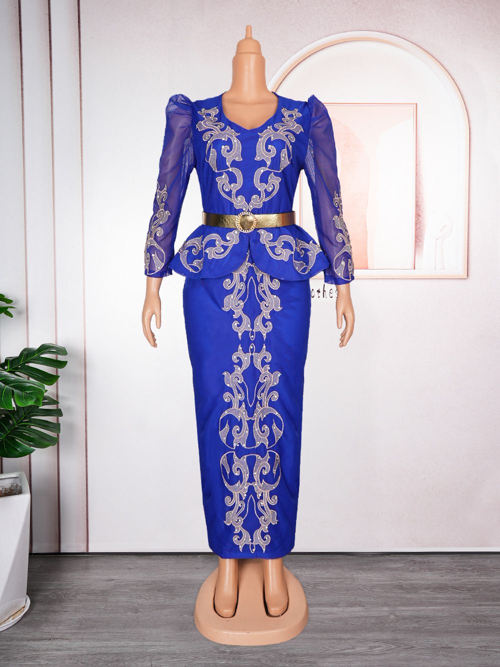 High Quality African Dress Rhinestone Long Dress Office Dress Plus Size Africa Dress Elegant Lady Dresses