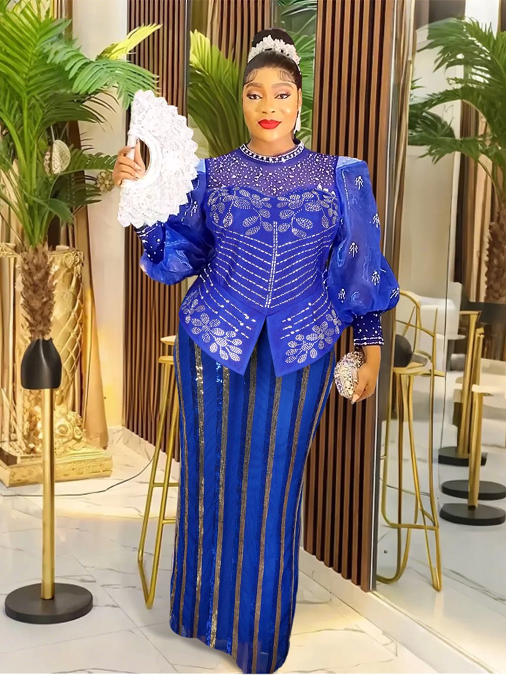 New Fashion Plus Size Sequin Evening Party Long Dress Dashiki Ankara Outfits Robe African Clothes  Dresses