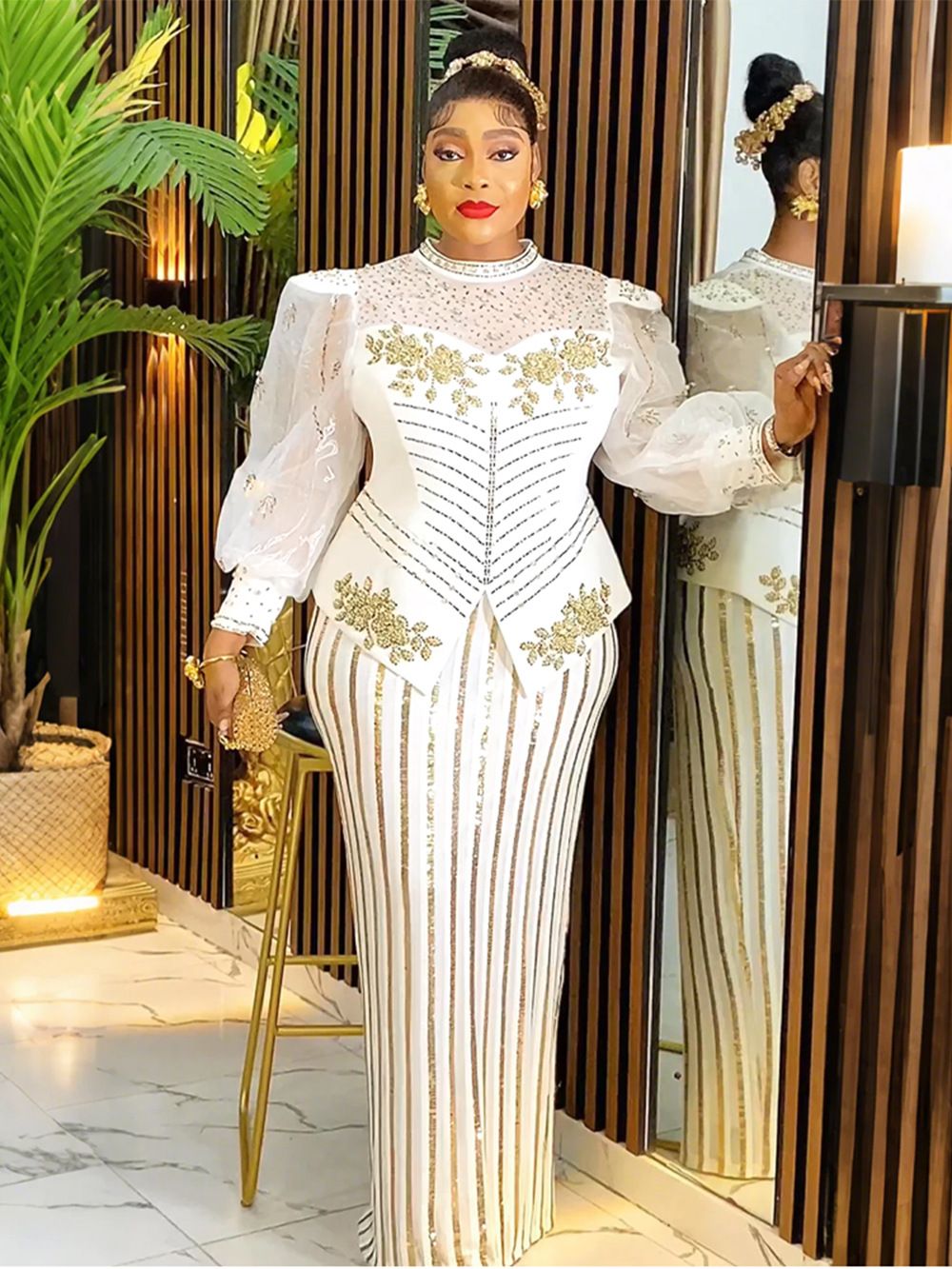 New Fashion Plus Size Sequin Evening Party Long Dress Dashiki Ankara Outfits Robe African Clothes  Dresses