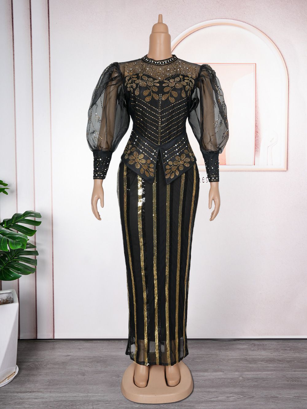 New Fashion Plus Size Sequin Evening Party Long Dress Dashiki Ankara Outfits Robe African Clothes  Dresses