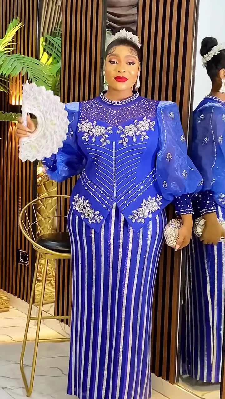 New Fashion Plus Size Sequin Evening Party Long Dress Dashiki Ankara Outfits Robe African Clothes  Dresses