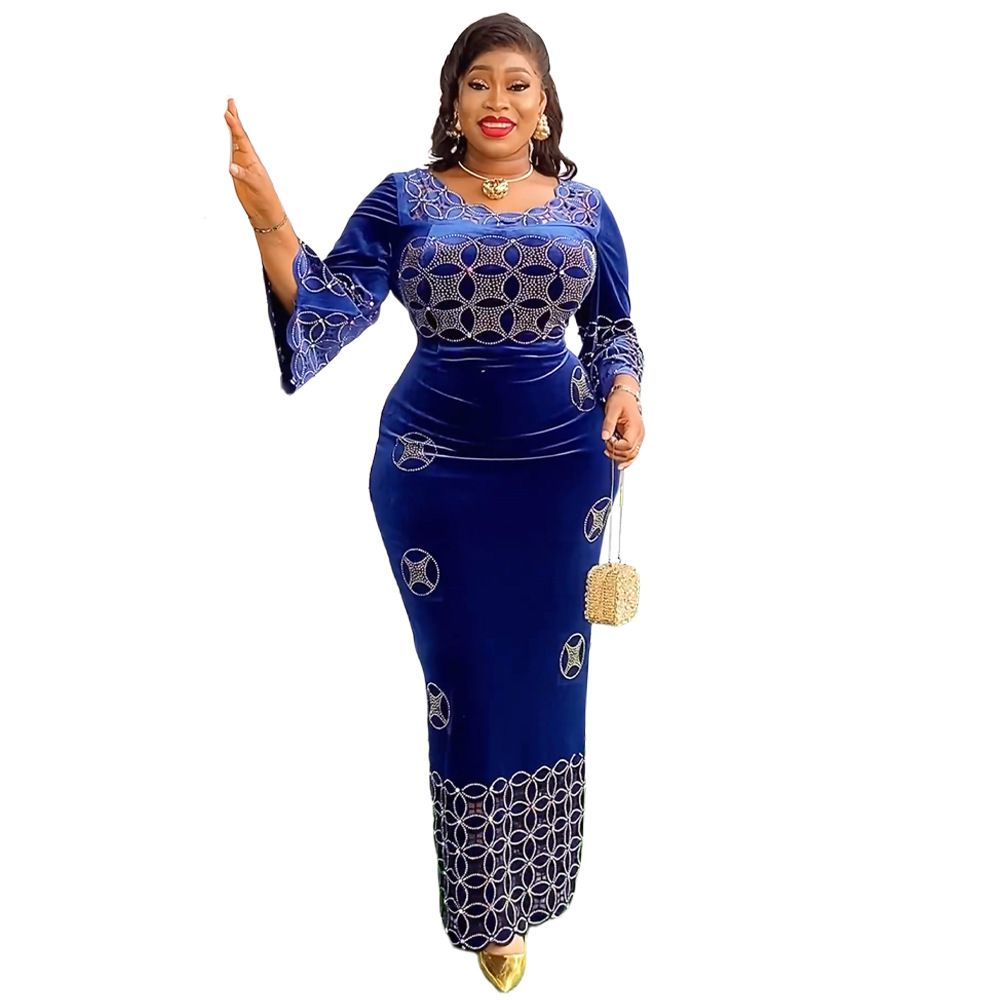 New Fashion Dashiki Ankara Velvet Wedding Gowns Elegant Turkey Muslim Maxi Dress