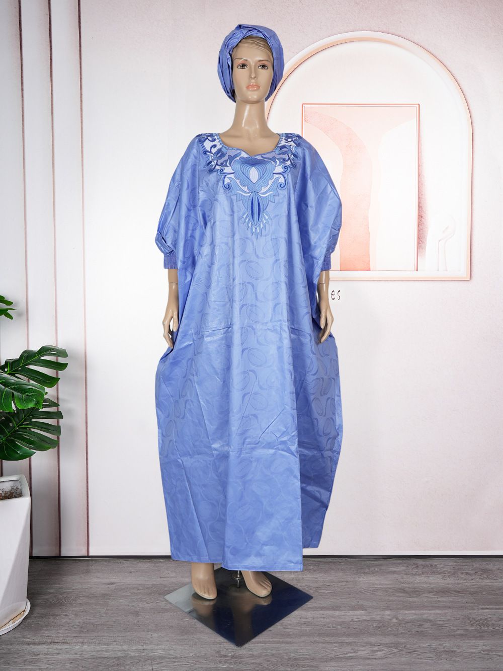 Custom Plus Size Boubou Dubai African Dresses for Women Long Dress Headdress Hijab Abaya Djellaba Dresses