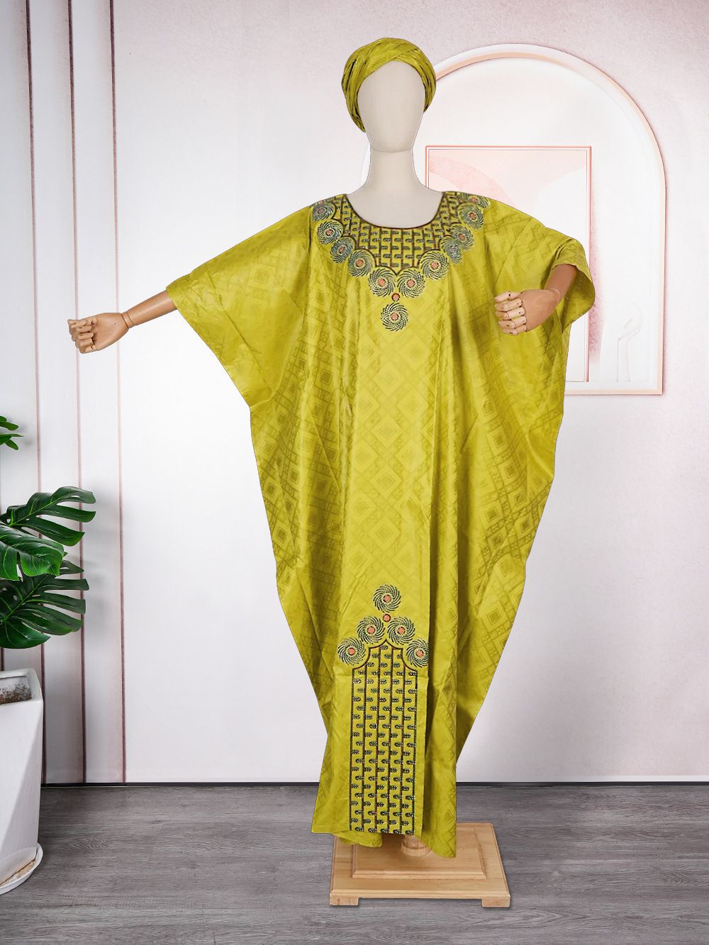 Custom Plus Size Boubou Dubai African Dresses for Women Long Dress Headdress Hijab Abaya Djellaba Dresses