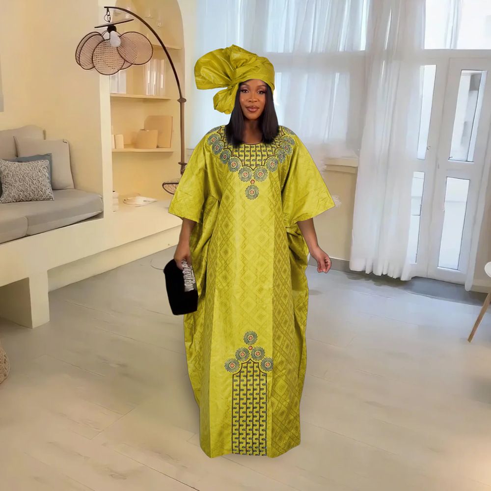 Custom Plus Size Boubou Dubai African Dresses for Women Long Dress Headdress Hijab Abaya DjellabaDresses