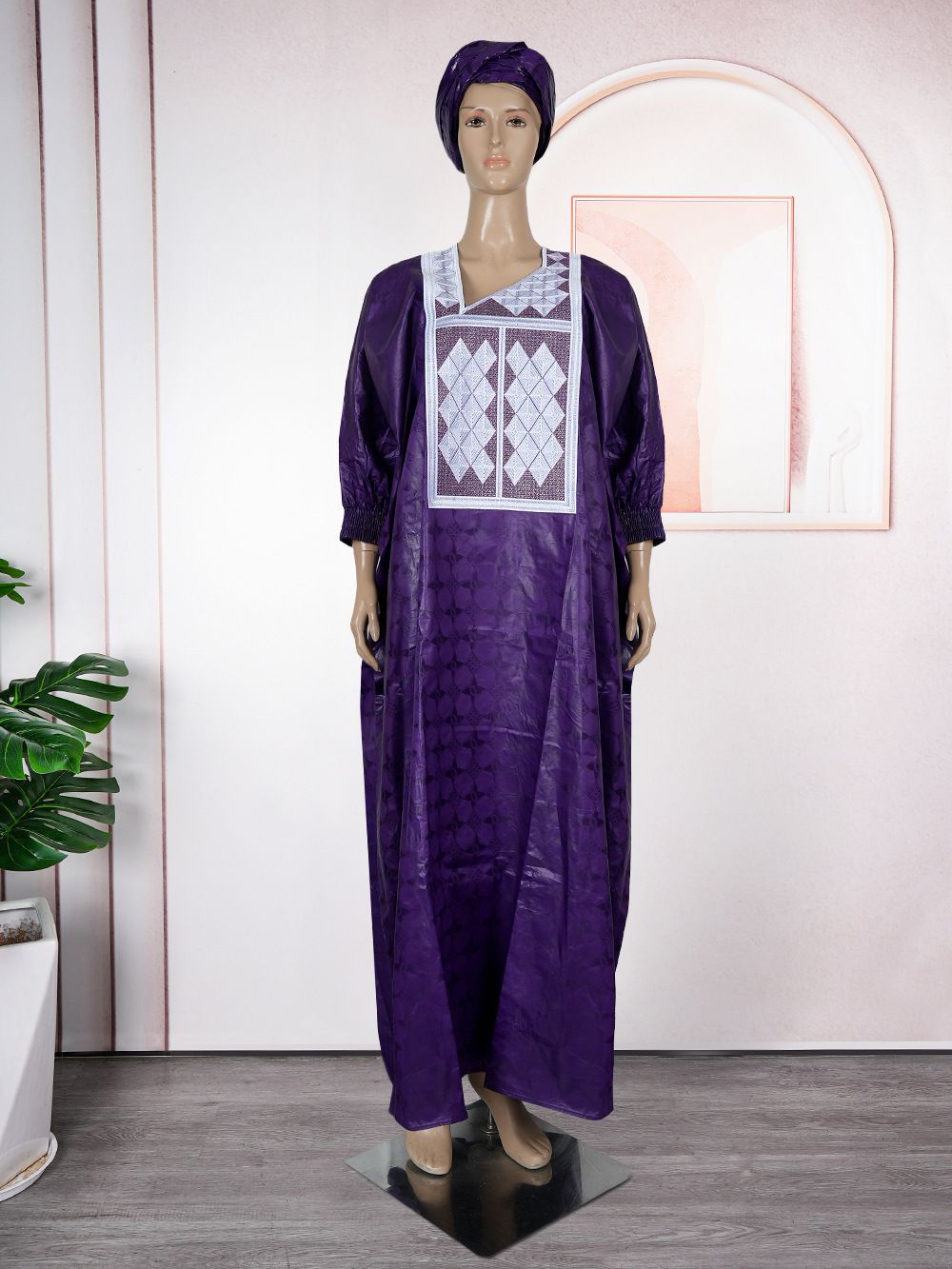 Custom Plus Size Boubou Dubai African Dresses for Women Long Dress Headdress Hijab Abaya DjellabaDresses