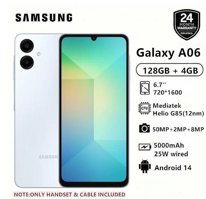 Samsung Galaxy A06 128GB+4GB 50MP Camera 6.7" 90Hz MTK Helio G85 (12nm) 5000mAh 25W Type-C Charge Android 14 Smart Phones Side Fingerprint Unlock phone