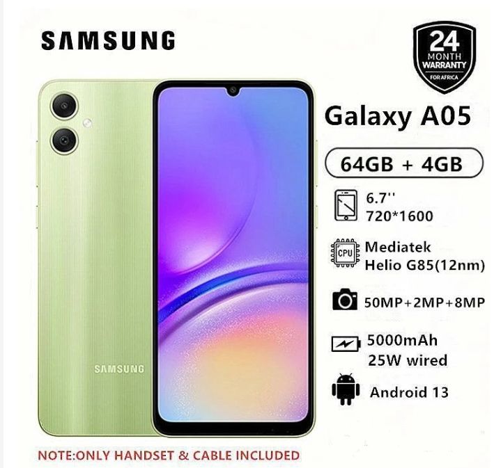 [Tech Week] Samsung Galaxy A05 64GB+4GB 50MP Camera 6.7" 90Hz MTK Helio G85 (12nm) 5000mAh 25W Type-C Charge Android 13 Smart Phones phone