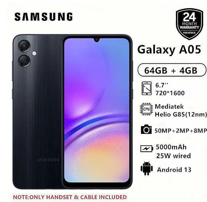 [Tech Week] Samsung Galaxy A05 64GB+4GB 50MP Camera 6.7" 90Hz MTK Helio G85 (12nm) 5000mAh 25W Type-C Charge Android 13 Smart Phones phone