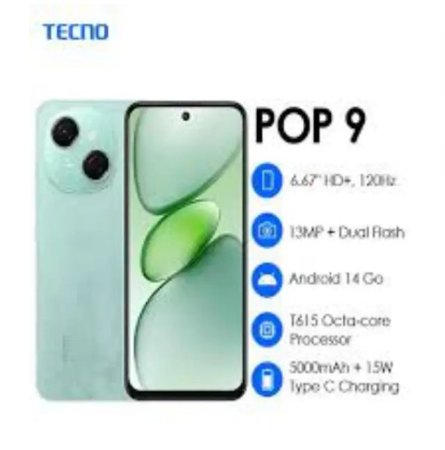 [Tech Week]TECNO POP 9 128GB + 6(3+3)GB 4.5G Fast Network 6.6" 120Hz Dual Speakers IP54 Waterproof 13MP 5000mAh Type-C Android 14 Dual SIM Smart Phones Side Fingerprint phone