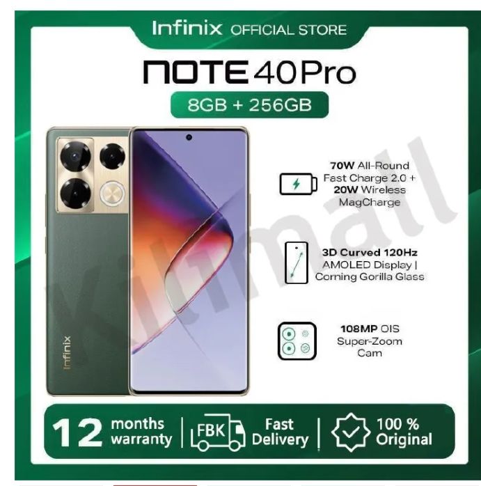Infinix Note 40 PRO 256GB+16GB (8+8)GB RAM 6.78" Screen Dual SIM Phone 5000mAh Battery 70W Charging 108MP Camera Android 14 MediaTek Helio G99 Ultimate Smart Phones