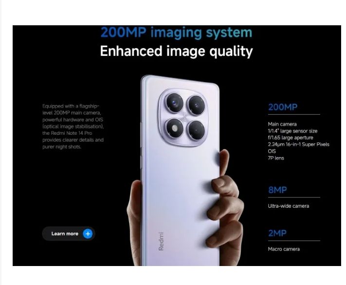 Brand New XIAOMI Redmi Note 14 Pro 12GB+512GB 6.67" 120Hz AMOLED Display 200MP Camera IP64 Dust and Splash Resistant 5500mAh Battery Under-display Fingerprint 45W Fast Charging Smart Phones
