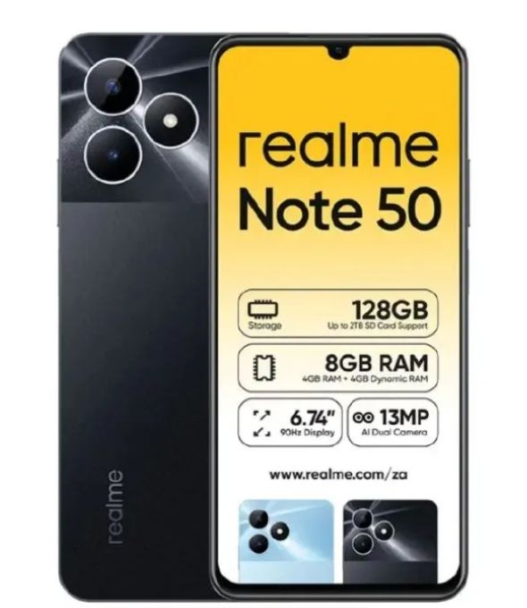 [Limited Offer] Brand New realme Note 50 6.74" 90Hz 256GB ROM + 8GB RAM IP54 Dust and Water resistant 5000mAh Battery Type-C 3-Card Slot Side Fingerprint Smart Phones