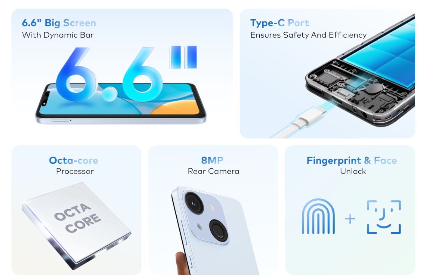 [New Arrival] Itel A50C 4G Network 32GB+(2+2)4GB RAM 6.6" Screen Phone Dual SIM 8MP+5MP Camera 4000mAh Baterry Fingerprint And Face Unlock Smart Phones