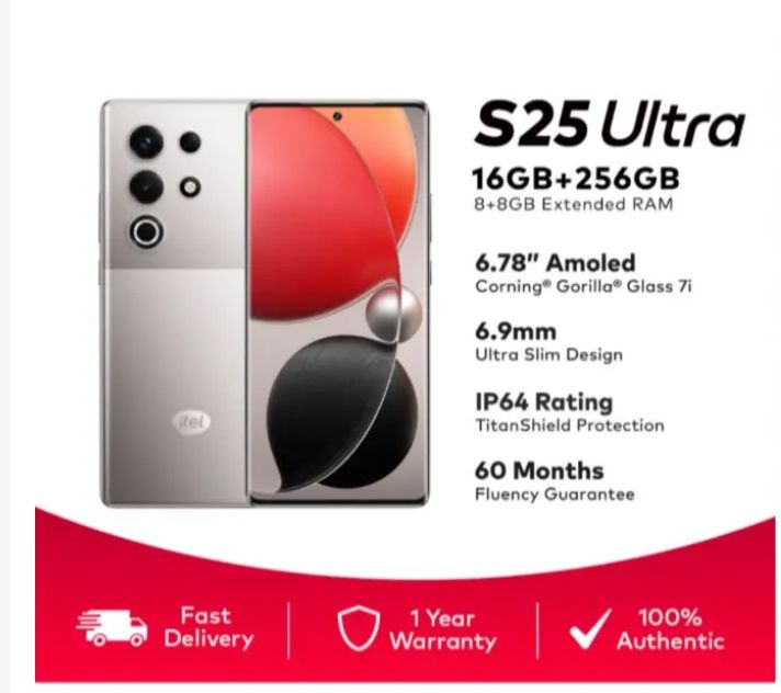 [Brand New] Itel S25 Ultra 256GB ROM+8GB RAM 50MP+32MP Camera 6.78" 120Hz AMOLED Display 5000mAh Battery Android Smart Phone IP64 Dust/Water Resistant RGB Ring Notifications Light